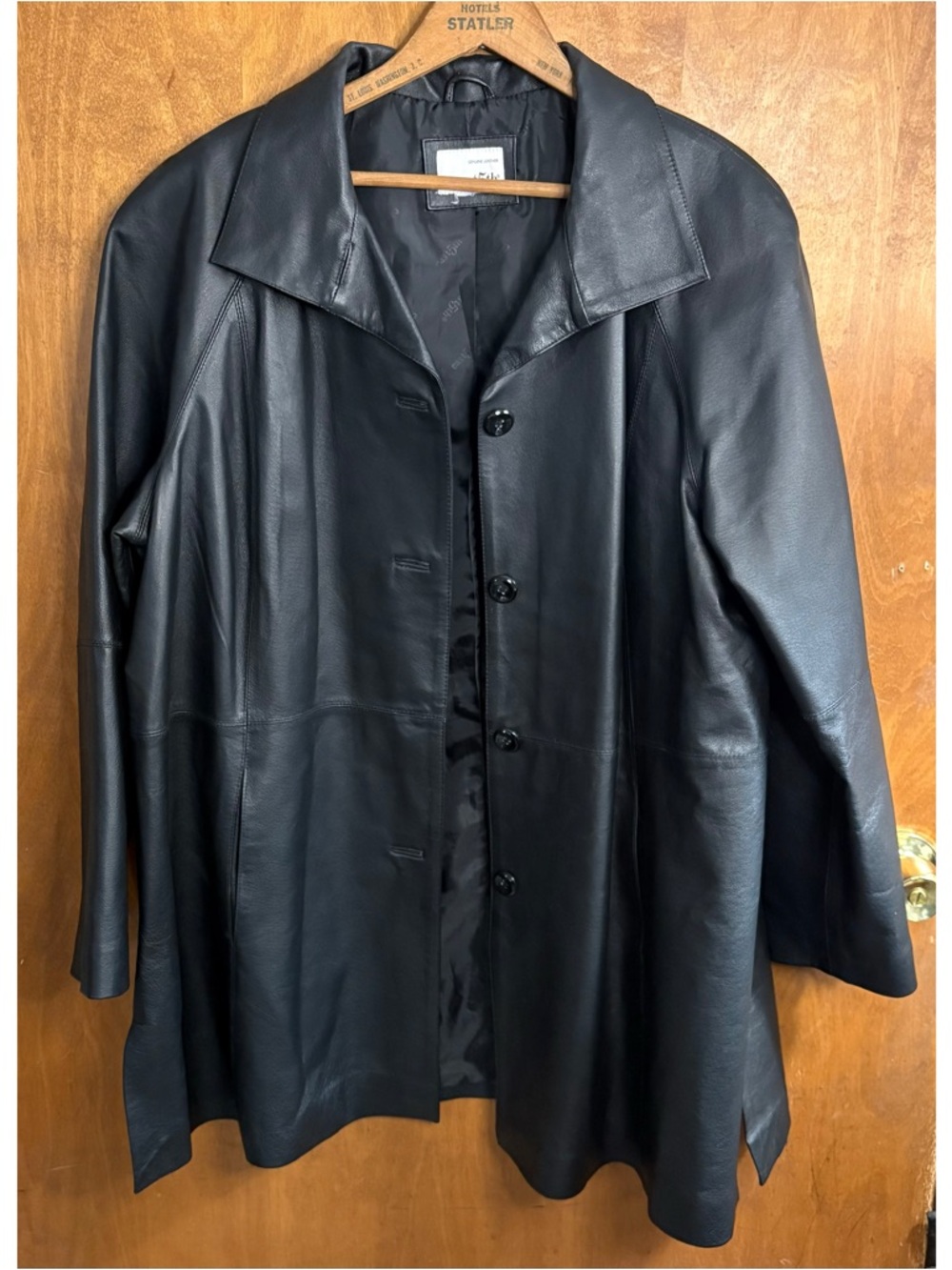 VINTAGE 90s Black 100% Leather Longline Jacket Trench Coat Y2K Mcbling Mall Goth